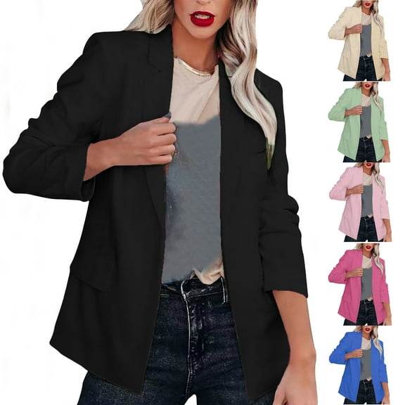 Dgankt Blazers for Women Solid Color Long Sleeved Lapel Suit Jacket Long Sleeved Small Suit Temperament Slim Top Jacket,Size S-3XL
