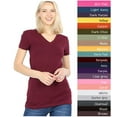 thumbnail image 2 of V-Neck Short Sleeve T Shirt Plain Solid Top Stretchy Cotton Tee, 2 of 4