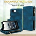 thumbnail image 2 of ELEHOLD for iPhone 16e Wallet Case,Flip Leather Women Men Credit Card Cash Slot Zipper Kickstand Shockproof  Protective Case with Crossbody Wrist Strap for iPhone 16e,Blue, 2 of 8