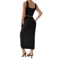 thumbnail image 3 of Crop Top with Skirt, Women'S Midi Skirt with Slit, Two Piece Set, Skirt and Tank Top Black S, 3 of 6