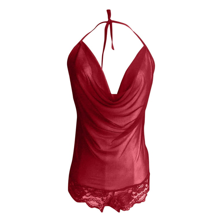 Odeerbi Sexy Lingerie Bodysuit for Women 2024 Lace One-piece V-neck  Strapless Underwear Burgundy