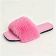 thumbnail image 7 of Samdudou Fuzzy Slippers for Women Fluffy Faux Fur Open Toe Slides Stylish Square Toe Flat Sandals Indoor Outdoor House Shoes Plush Fashion Footwear for Summer Leisure, 7 of 7