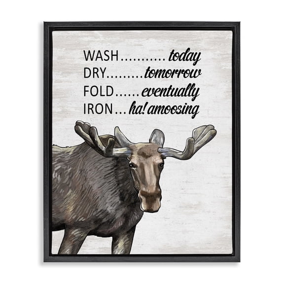 Stupell Industries Funny No Ironing Laundry Quotes and Sayings Painting Black Floater Framed Canvas Art Print Wall Art, 17 x 21