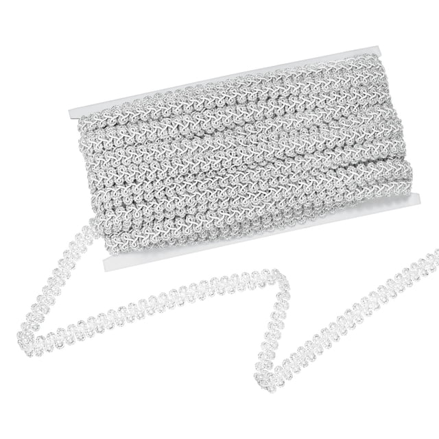 Uxcell Ribete de Trenza Gimp, 1/2 Pulgada 12cm x 25 Yards Ribete de Poliéster con Borde Dorado para Coser/Cosplay Plata