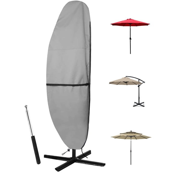 Patio Parasol Cover - 600D Waterproof, Anti-UV Fits 7.5-11.5 Feet Offset Umbrella(Gray)