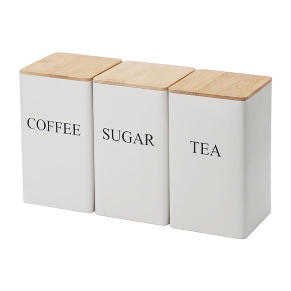 Juego de tarros de café Wosthever Metal con tapa de bambú Almacenamiento y organización del hogar blanco