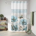 thumbnail image 6 of No Hook Shower Curtain, Spring Floral Shower Curtains for Bathroom with See Through Top Window, Vintage Tulips Flower Butterfly Retro Wood Blue Waterproof & Washable Bath Curtain Small Stall 36"x78", 6 of 9