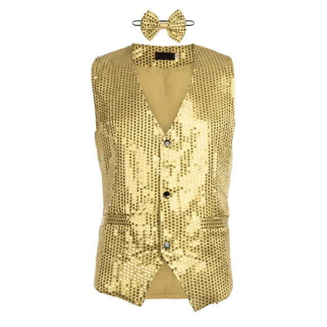 TheFound Men Stylish Suit Blazer Deep V-neck Solid Color Sequins Slim Vest