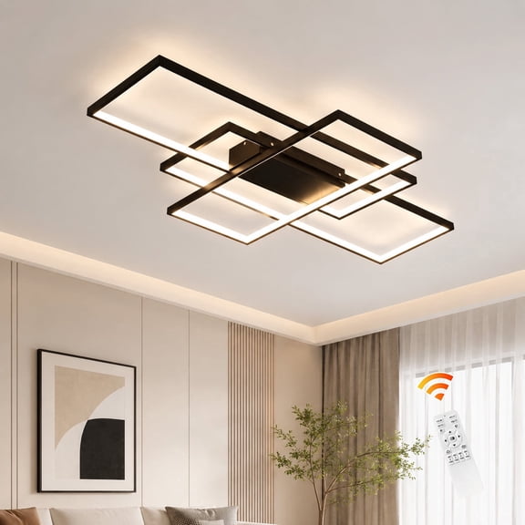 Garwarm 43.3 in Black LED Square Ceiling Light, Modern Dimmable Flush Mount Ceiling Light with Remote for Bedroom Living Room Kitchen Dining Room