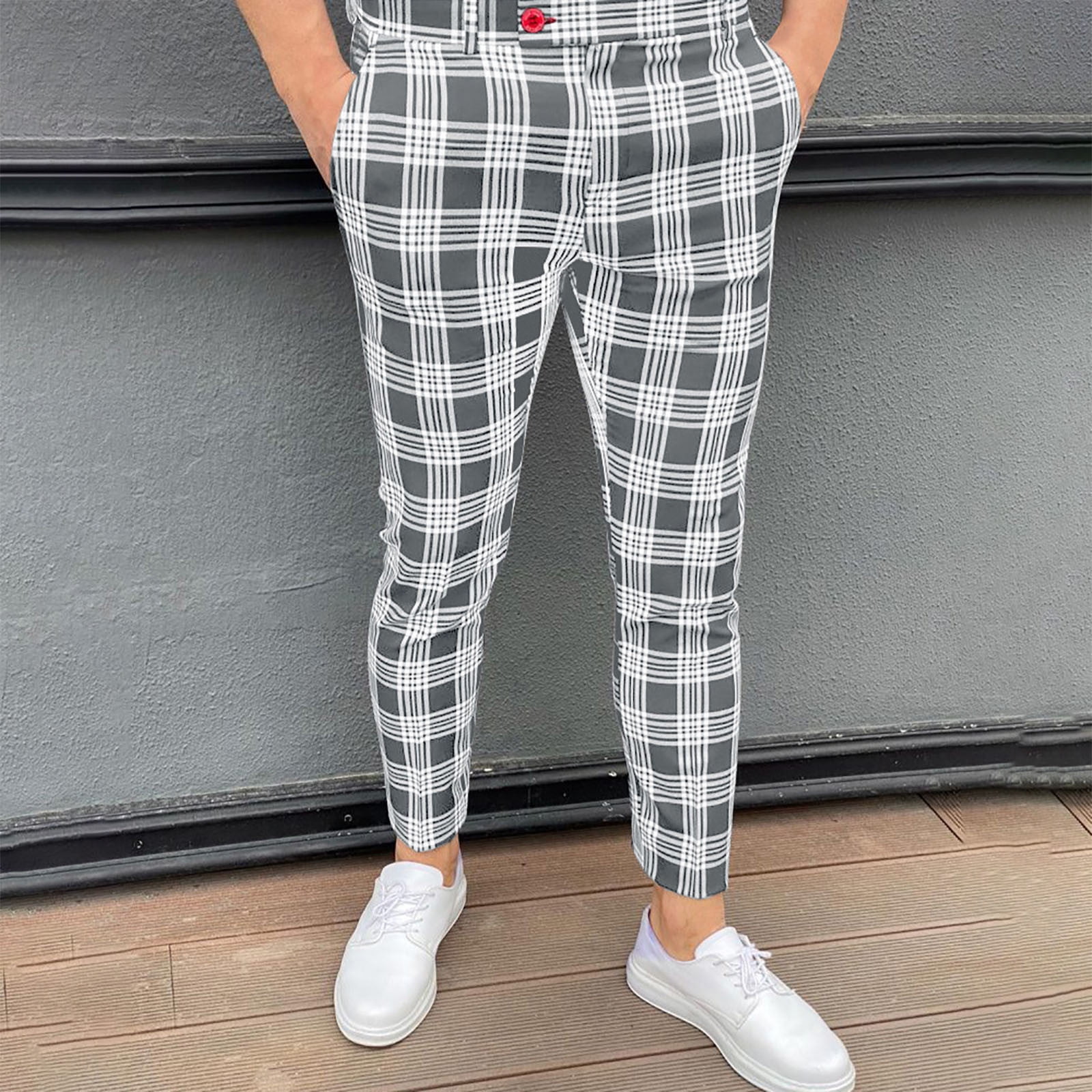Zanvin Workout Pants Men Men Casual Fashion Button Zipper Closure Plaid Casual Pencil Pants Trousers gifts For Father Summer Clearance Sale Grey
