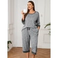 thumbnail image 2 of SHOWMALL Women Plus Lounge Sets 3/4 Sleeves Crew-Neck Tops and Loose Capri Pants Pajama Set, 2 of 9