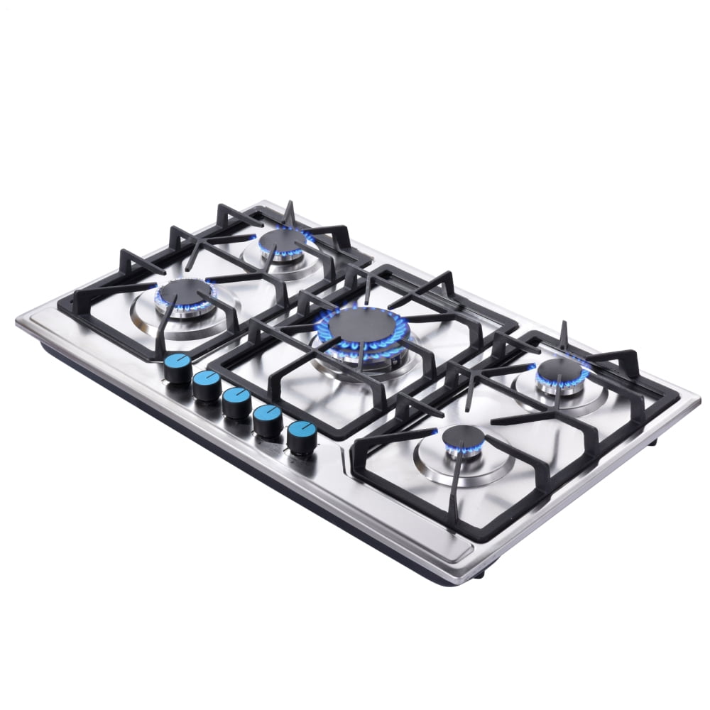 Propane Stove Indoor, Stainless Steel 5 Burner Counter Stove - Powerful Built-in Burners for Home Professional Use
