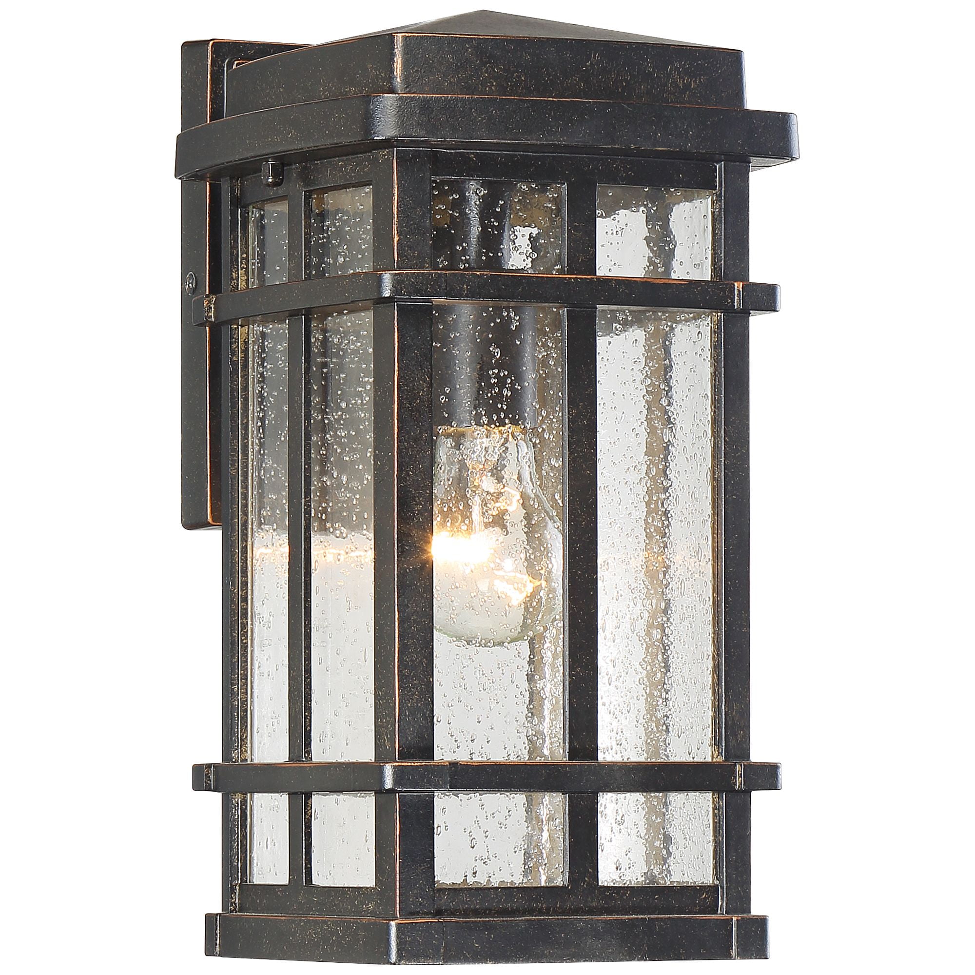 John Timberland Neri Mission Industrial Outdoor Wall Light Fixtures Set of 2 Oil Rubbed Bronze 12 1/2" Clear Seedy Glass for Exterior