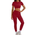 thumbnail image 5 of LEWKW Women's 2 Piece Yoga Outfits Short Sleeve Open Back Crop Top And High Waist Leggings Matching Sets Seamless Gym Running Sporty Workout Tracksuits, 5 of 8