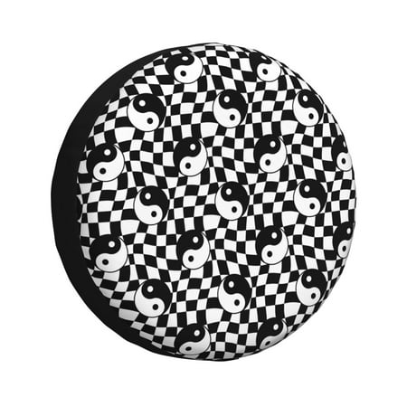 Spare Tire Cover Ying Yang Checkered Wheel Cover Tire Covers for Trailers Car Truck Camper Universal Tire Covering Fits Diameter 16 inch