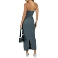 thumbnail image 5 of Women Y2K Long Skirt Set 2 Piece V Neck Halter Crop Top Off Shoulder Slim Fit Tube Top Split Maxi Skirts Outfit, 5 of 6