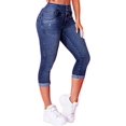 thumbnail image 2 of Pantalones vaqueros recortados para mujer, informales, de verano, con dobladillo rasgado, tiro medio, azul zafiro XS, 2 of 5