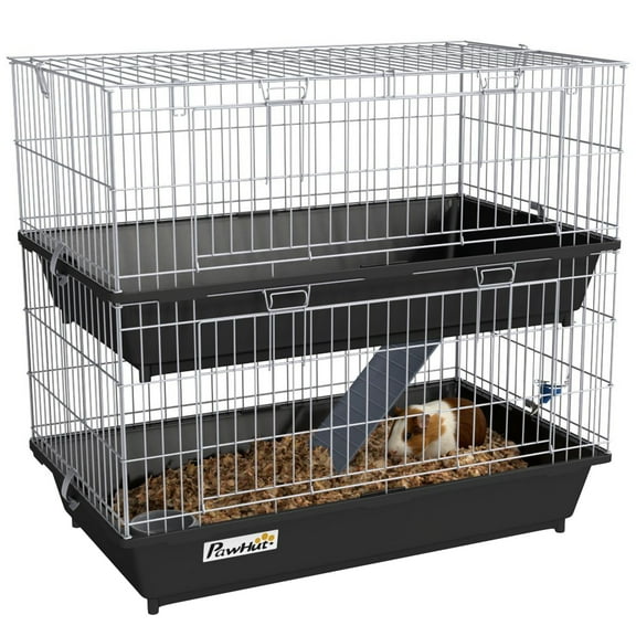 Noaman 2-Tier Metal Ferret Cage with Dish & Bottle, 28.25"L x 17.25"W x 26.50"H, Black Mouse Cage for Chinchillas, Hamsters, Includes Ramp & 2 Doors