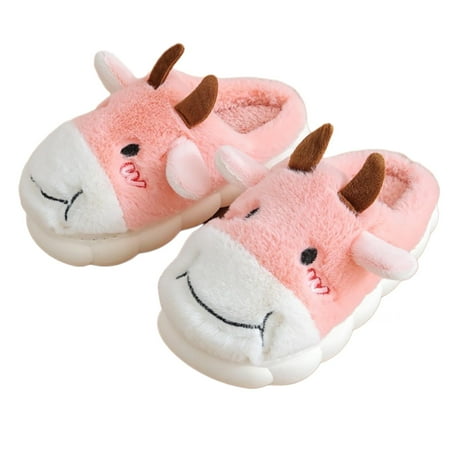 

shuwee Kawaii Fuzzy Cute Cow Slippers for Women Winter Warm Cozy Animal Fluffy Kawaii House Slippers Cute Slippers