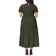 thumbnail image 4 of Women's Plus Size Casual Round Neck Flutter Short Sleeve Elastic Waist Flowy Smocked Tiered Maxi Dress, Army Green, 1X-Large, 4 of 6