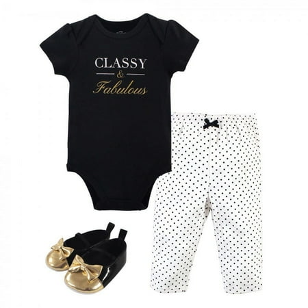 UPC: 0660168729436 | Little Treasure Baby Girl Cotton Bodysuit  Pant and Shoe 3pc Set  Classy  9-12 Months