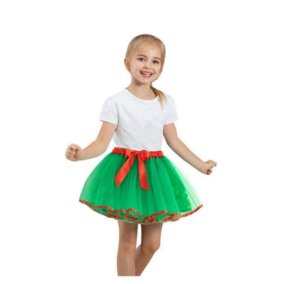 Odeerbi Kids Girls Layered Tutu Skirt Christmas Tulle Dance Skirts Toddler Baby Cute Christmas Net Yarn Princess Skirt Multi-color Skirt Bow Hairpin Suit Green 6-8 Years
