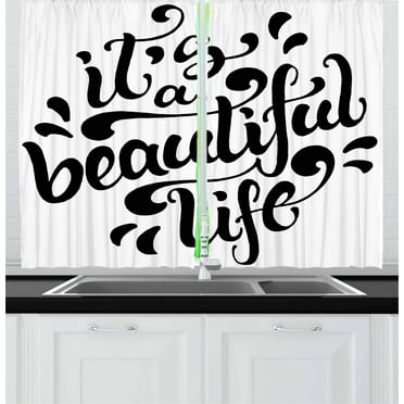Ambesonne Inspirational Kitchen Curtains, Positive Life, 55"x39", Black and White