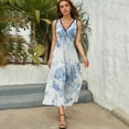 thumbnail image 3 of Modern Navy Blue White Watercolor Elegant Floral Dress Fashion Boho Beach Long Dresses Female Party Printed Maxi Dress, 3 of 9