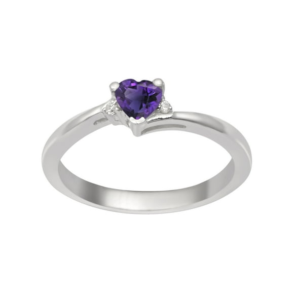 Mooneye 925 Sterling Silver Purple Amethyst 4mm Heart Shape Dainty Women Valentines Day Gift Ring