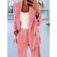 thumbnail image 2 of Women 2 Piece Outfits Plus Size Business Casual Long Sleeves Lapel Top Straight Leg Pants Suits Pink XXL, 2 of 4