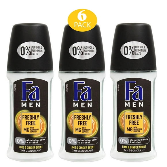 Fa Deodorant Roll-on, 1.7 Ounce Lime Ginger, Antiperspirant for Men - 50ml (6 Pack)