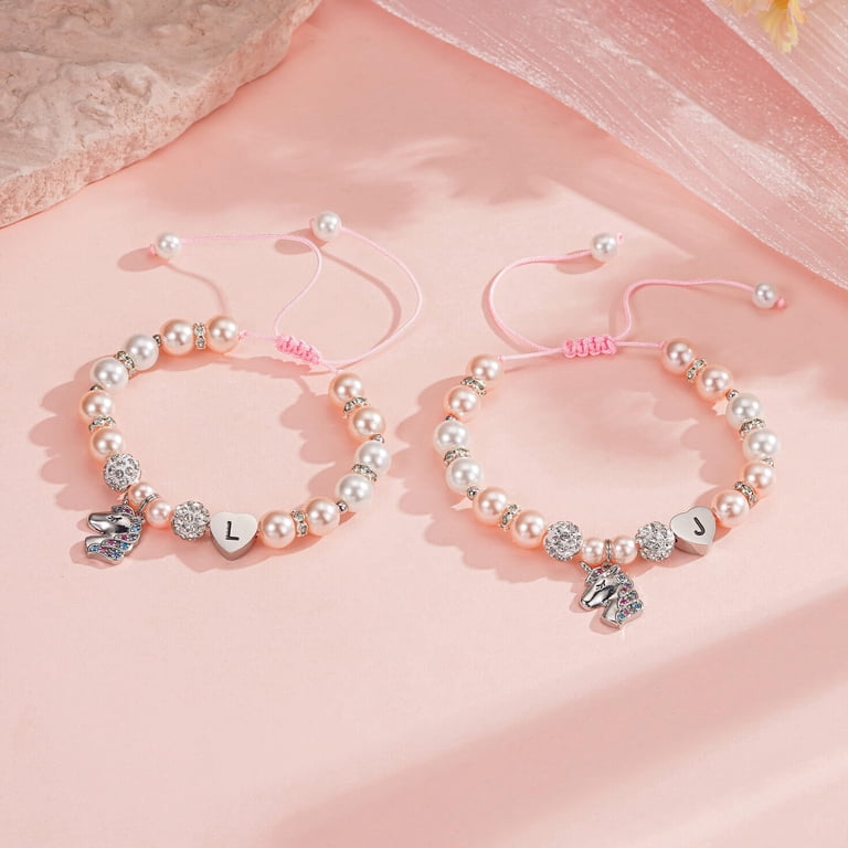 Turandoss Initial Pink Pearl Unicorn Pendant Bracelet photo 5