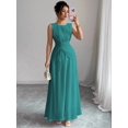 thumbnail image 7 of Teal Blue Womens Sleeveless Chiffon Maxi Dress With Drawstring Waist And Pleated Back, 7 of 7