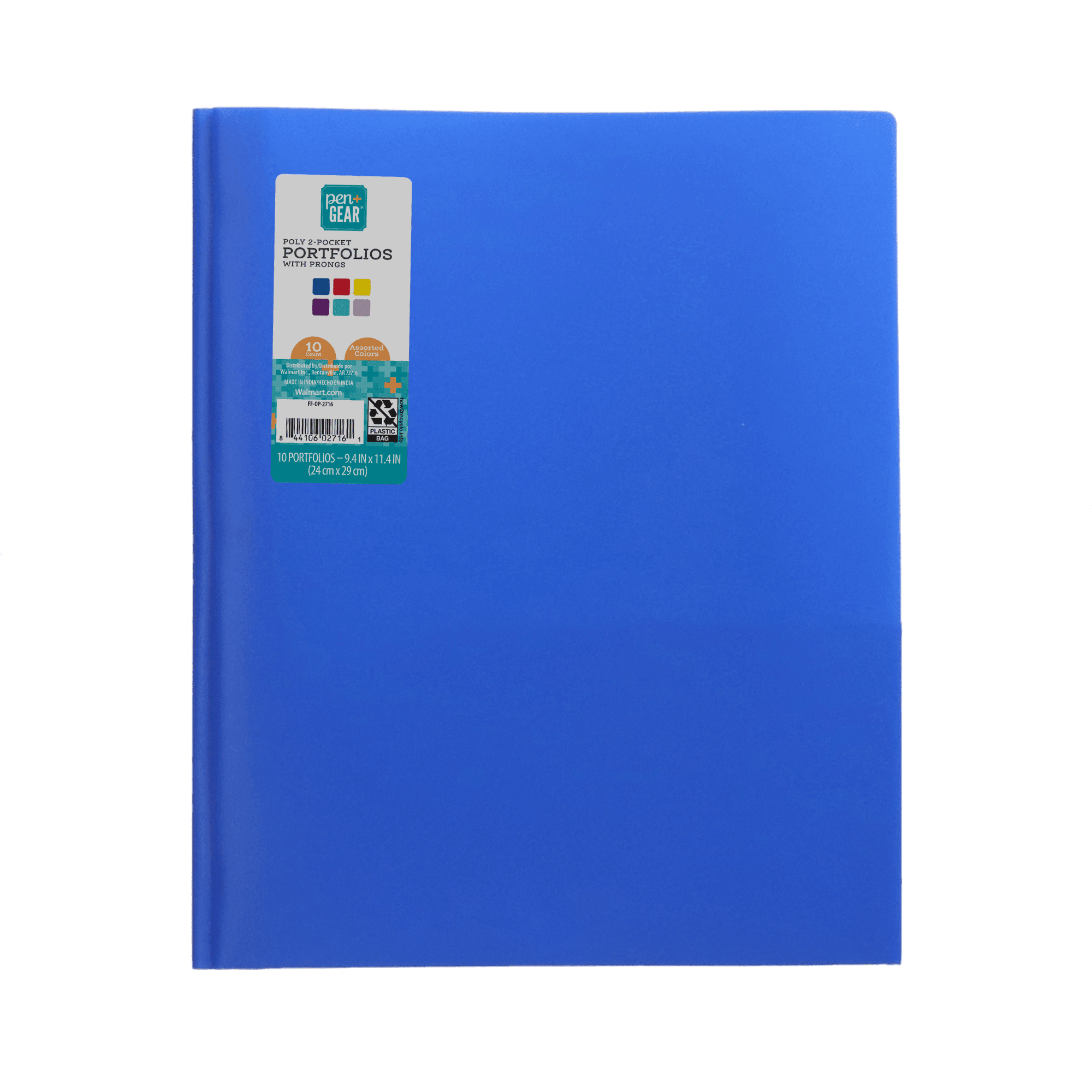 Poly Plastic Portfolio 2 Pocket Folder File Prongs Inside Pocket Assorted Color 