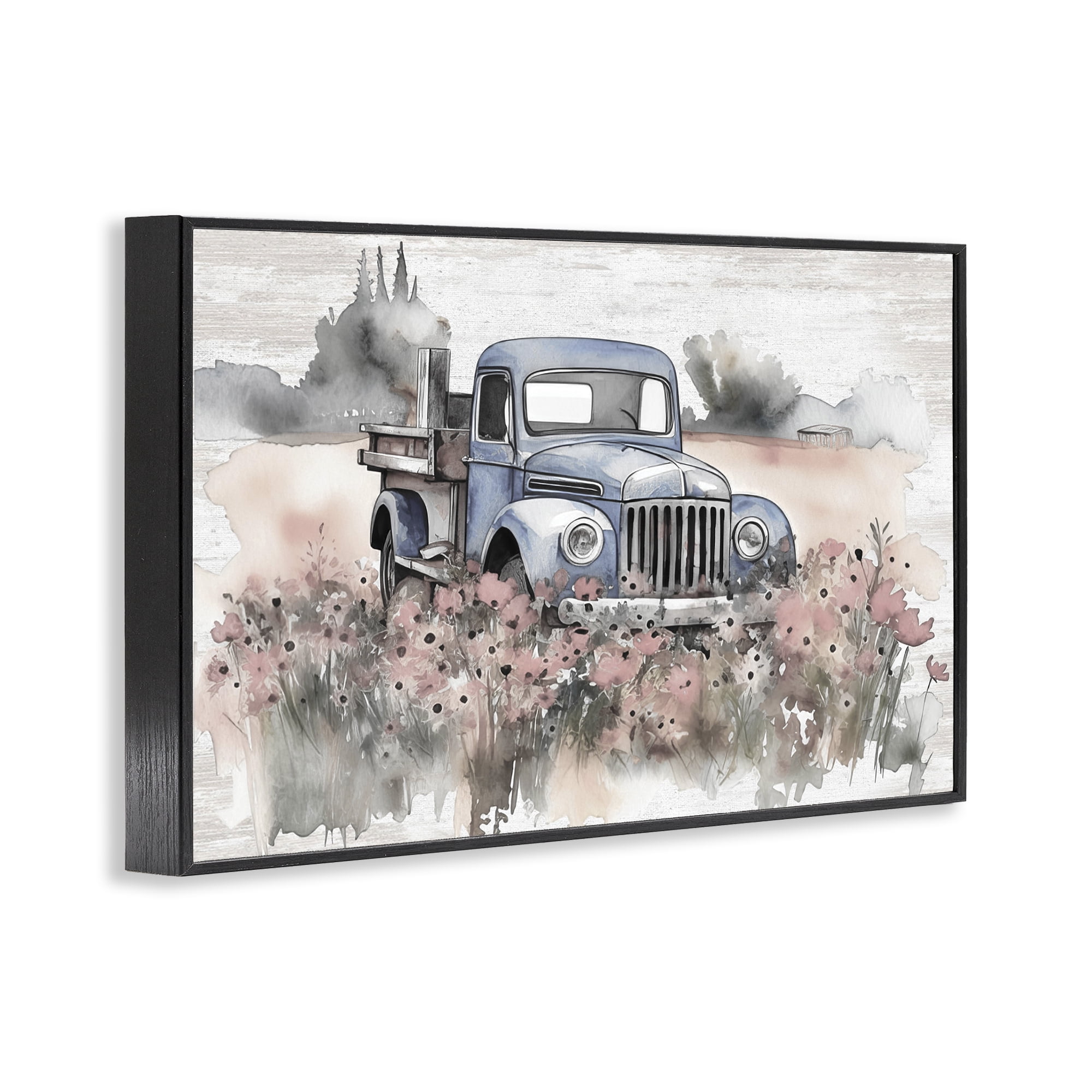 Stupell Industries Pickup in Floral Meadow Transportation Painting Black Framed Art Print Wall Art, 18 x 12