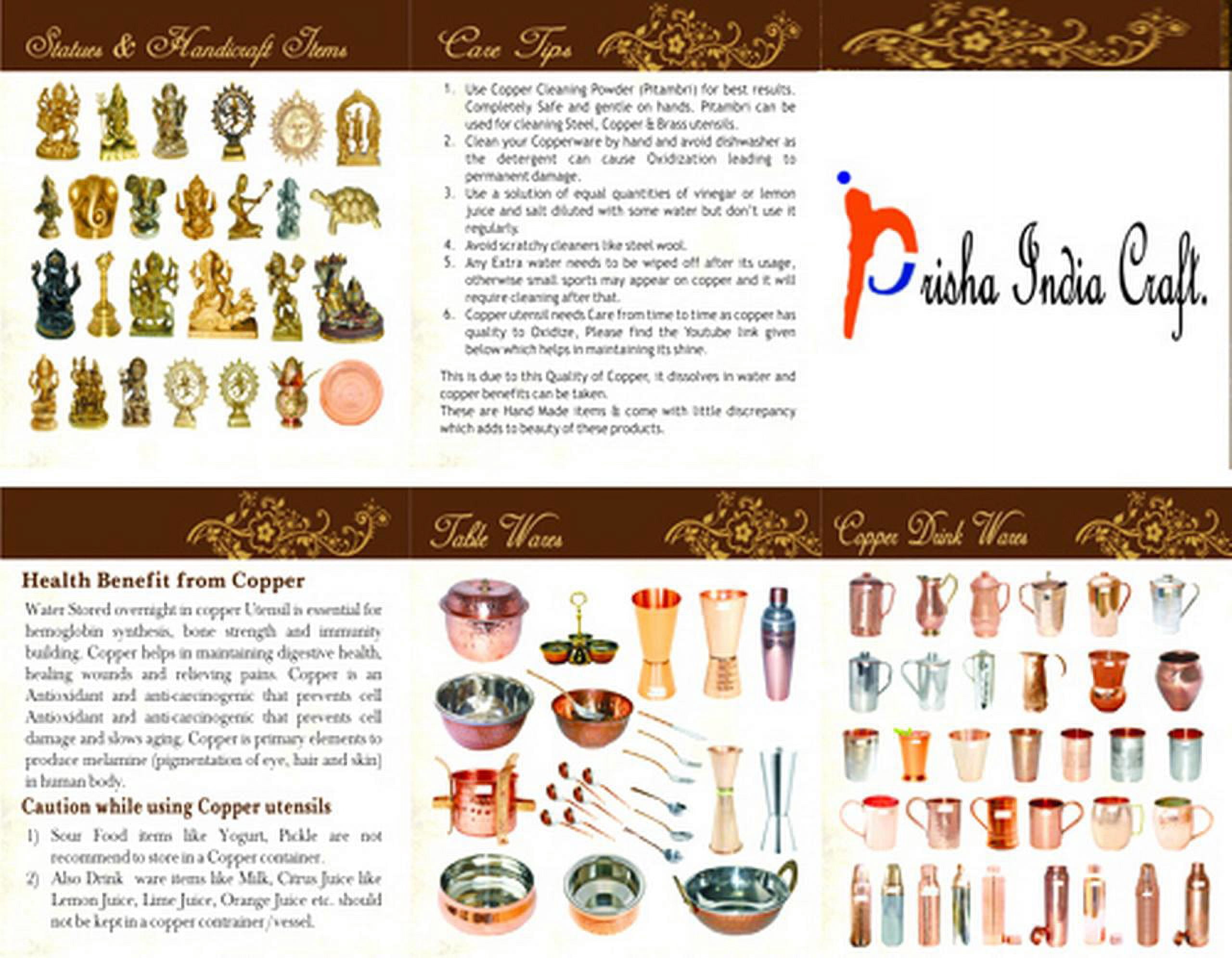 Prisha India Craft Pure Copper Bottle for Water Joint Less, 700 ML, 1 Piece