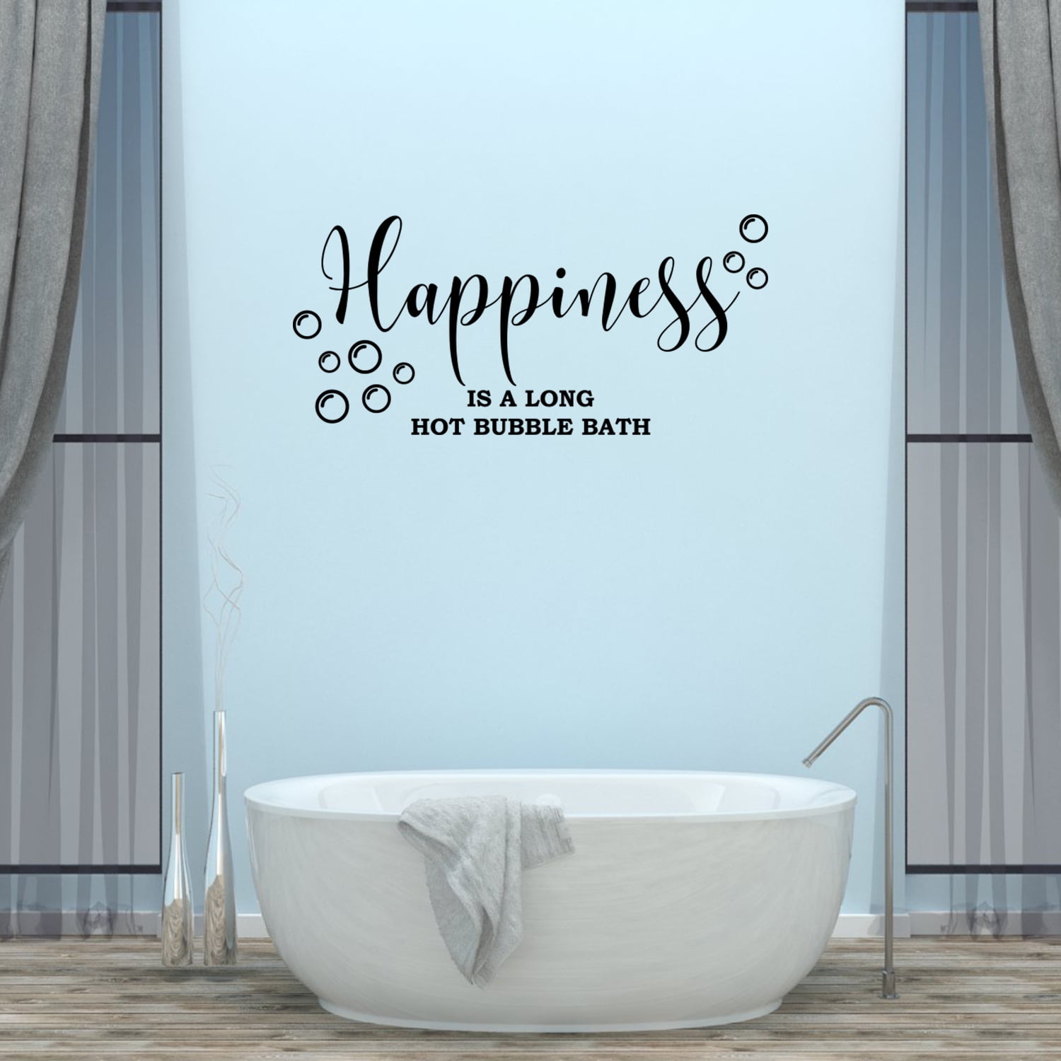 Happiness is a Long Hot Bubble Bath Bathroom Wall Decal Vinyl Sticker Quote BA06 