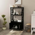 thumbnail image 5 of Costway Bathroom Storage Cabinet with Open Shelves & Double Doors Modern Storage Organizer Black, 5 of 10