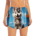 thumbnail image 2 of Balery Blue Sky Cute Wolf Pantalones cortos deportivos para mujer con forro y dos bolsillos, elásticos, para entrenamiento, gimnasio, yoga-Large, 2 of 7