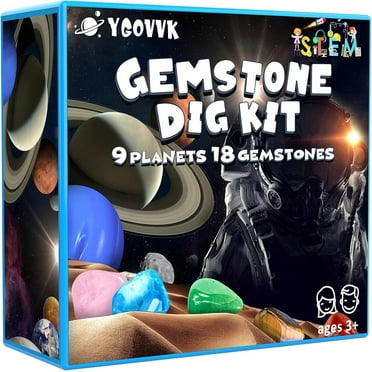 Magical Gems Dig Kit, Solar System Space Toys Excavate 18 Real Gems from 9 Planets Easter Eggs for Kids 6-12, STEM Educational Science Kits, Archaelogy Geology Christmas Birthday Gift for Boys Girls