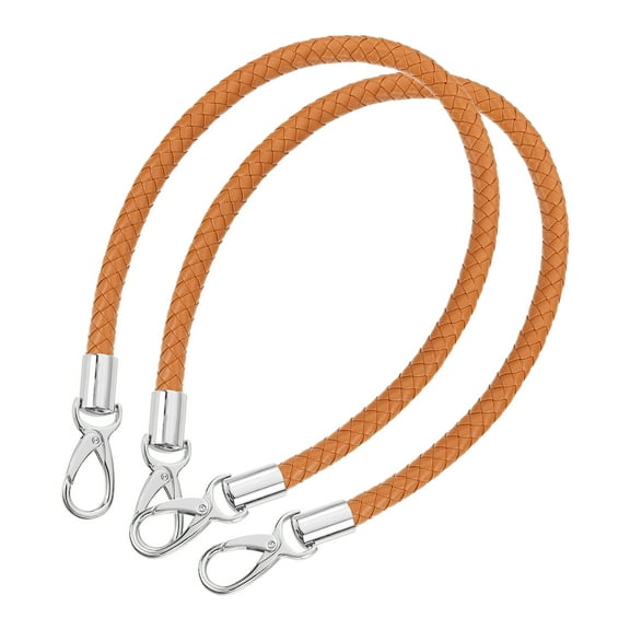 Uxcell Leather Purse Strap, 2Pack 60cm Short Leather PU Braided Purse Replacement Handle(Yellow Brown Strap   Silver Clasp)