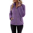 thumbnail image 4 of JUUNthy Women Fleece Jacket, Soft Fuzzy Stand Collar Zip Up Winter Warm Outerwear Coat with Pockets Purple 2XL, 4 of 13