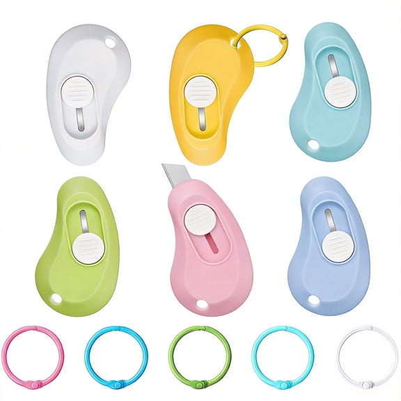 6-Piece Mini Keychain Box Cutter - Portable Retractable Utility Knife Set - Cute Cloud-Shaped Letter Opener & Pocket Knife for Packages, Boxes, and Paper Cutting - Assorted Colors