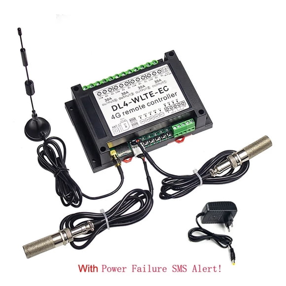 Contrôleur Intelligent GSM 4G LTE 4 Canaux DL4 Télécommande SMS Marche/arrêt 30A Grand Interrupteur de Relais d'Alimentation Moniteur de Température Alarme de Panne de Courant, Facile à Installer