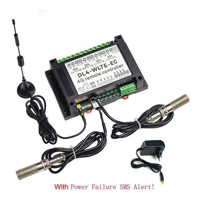 Smart GSM 4G LTE 4Channel Controller DL4 SMS Remote ON/OFF 30A Big Power Relay Switch Temperature Monitor Power Failure Alarm ,Easy to Install