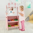 thumbnail image 4 of Gymax Kid's Farmers Market Stand Wooden Grocery Store Set w/ Cutting Veggies & Fruits Pink, 4 of 9