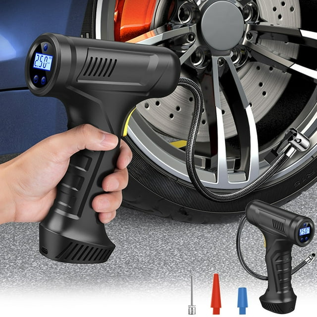 Inflador de neumáticos portátil de 150 PSI, compresor de aire, bomba de aire para neumáticos de coche, bomba de neumáticos automática de 12 V con manómetro digital y luz LED de emergencia.