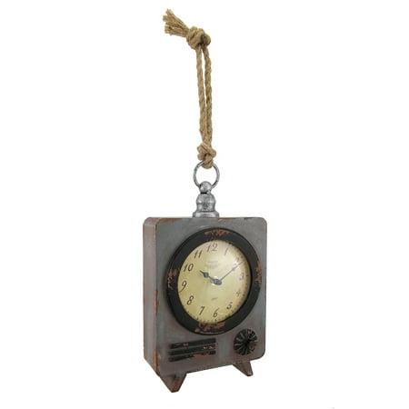 Vintage Style Television Retro TV Wood Wall Clock w/Rope Hanger