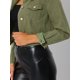 thumbnail image 4 of Chaqueta de mezclilla corta casual básica de manga larga con botones para mujer Verde oliva XS, 4 of 6