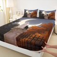 thumbnail image 4 of Feelyou Boho Halloween Ghost Bed Sheets, Spooky Black Cat Moon Full Size Sheets, Navy Orange, 4-Piece, 1 Flat Sheet, 1 Fitted Sheet and 2 Pillowcases, 4 of 5